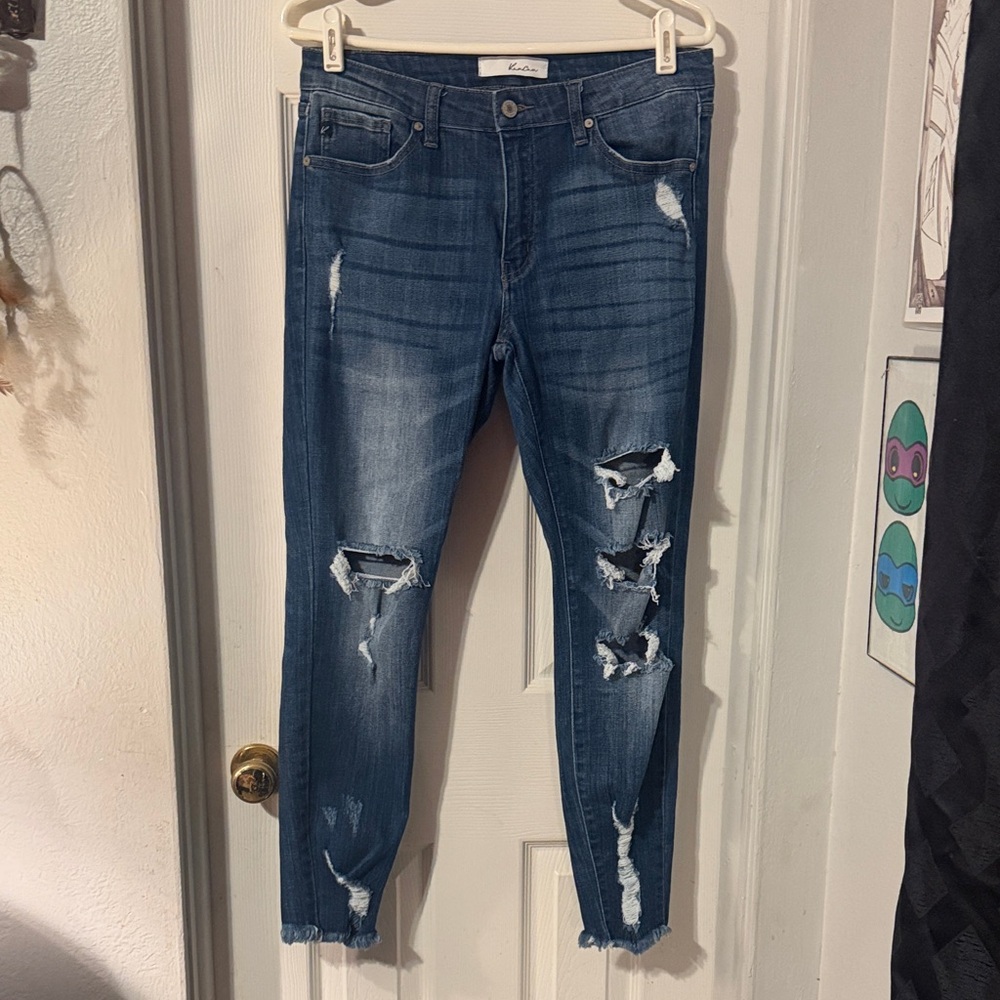 KanCan Distressed Skinny Jeans in Dark Blue Wash